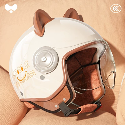 Helmet for Girls, 3C Certified, Motosiklet kaskı (dəbilqə) - category-a-new-3c-adult-yunchu-white-transparent-short-mirror-one-size-fits-all