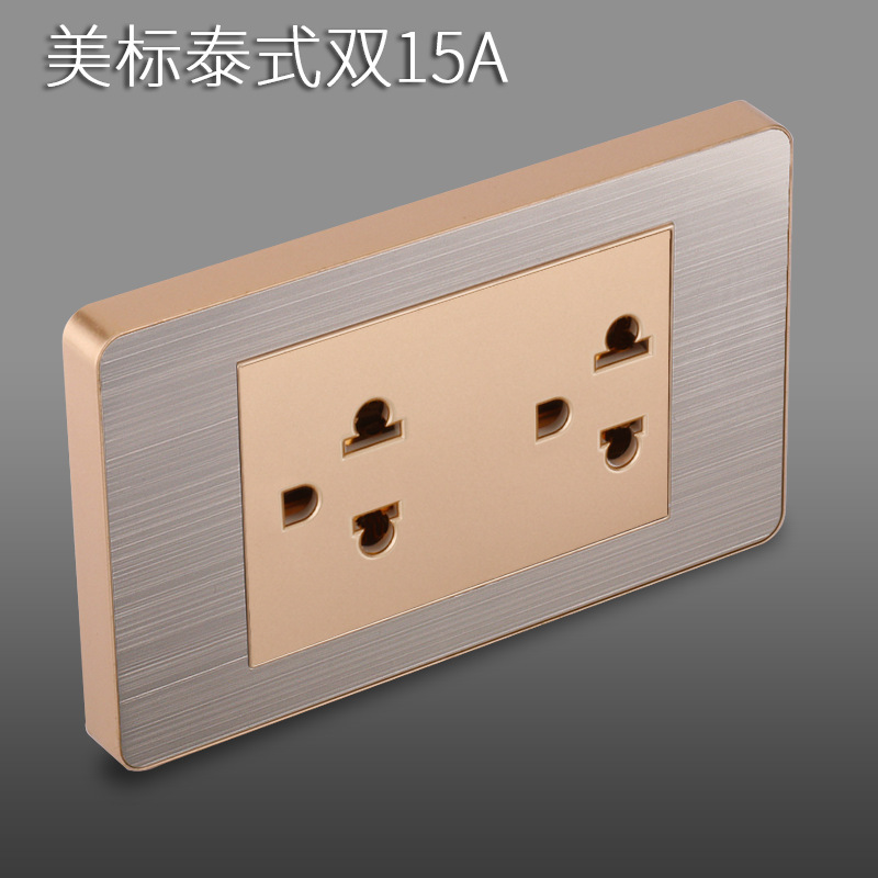 Panel de enchufe de metal estándar estadounidense de acero inoxidable dibujado oro tres agujeros Taiwan conmutador USB suministro directo de fabricantes de enchufes