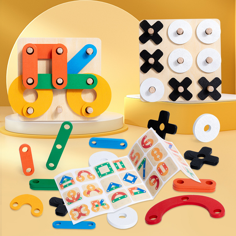 Monti madera variable puzzle tic-tac tic-tac ajedrez infantil geometría ensamblaje puzzle juego de entrenamiento de concentración juguete de puzzle