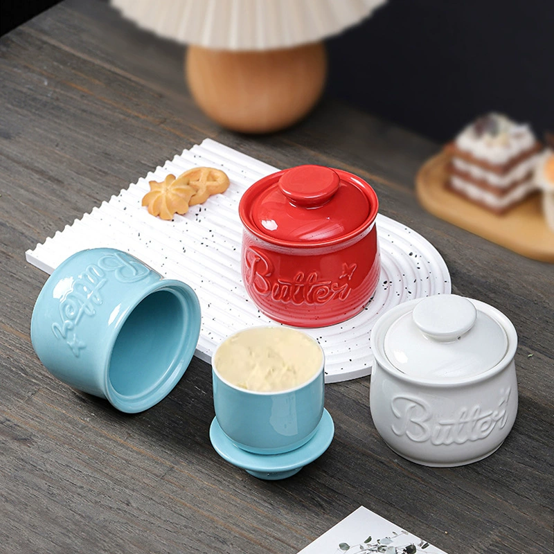 Amazon Temu Ceramic Butter Can Cheese Butter Storage Tank with Lid Set Household Butter Cans Can Determine Color
