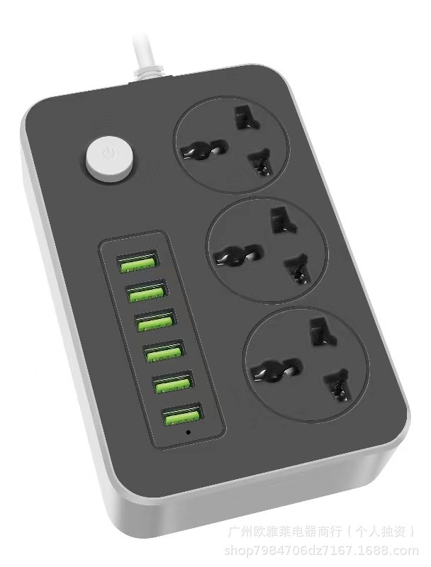 Ventas directas enchufe 6USB + Tipo-C enchufe de línea de conversión de carga ruso Amazon placa de conexión de comercio exterior transfronterizo