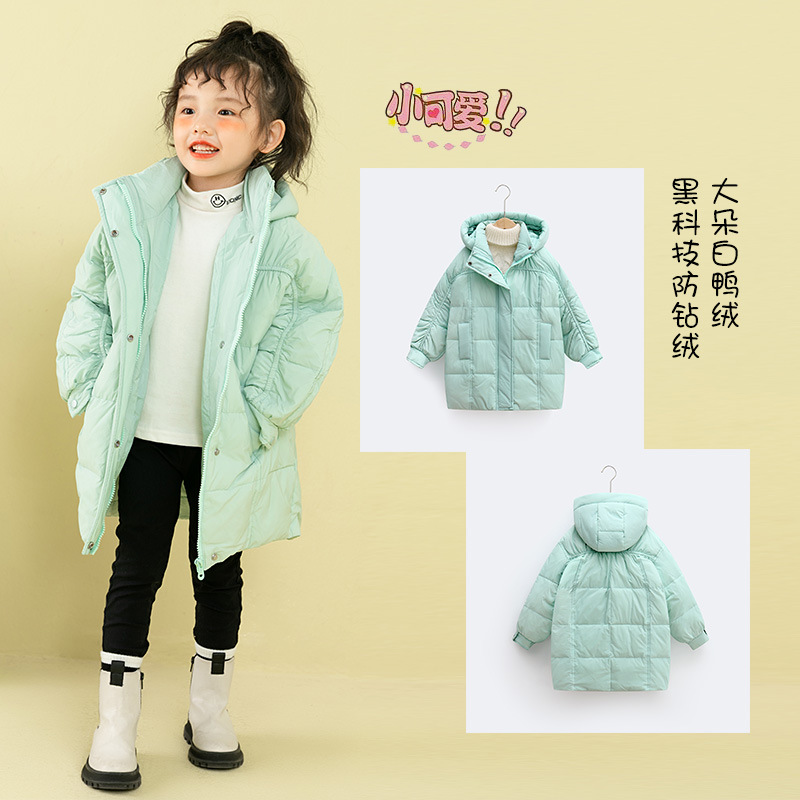 90% de invierno para Niñas Ropa para niños niñas con capucha cálida chaqueta de media longitud alargada larga