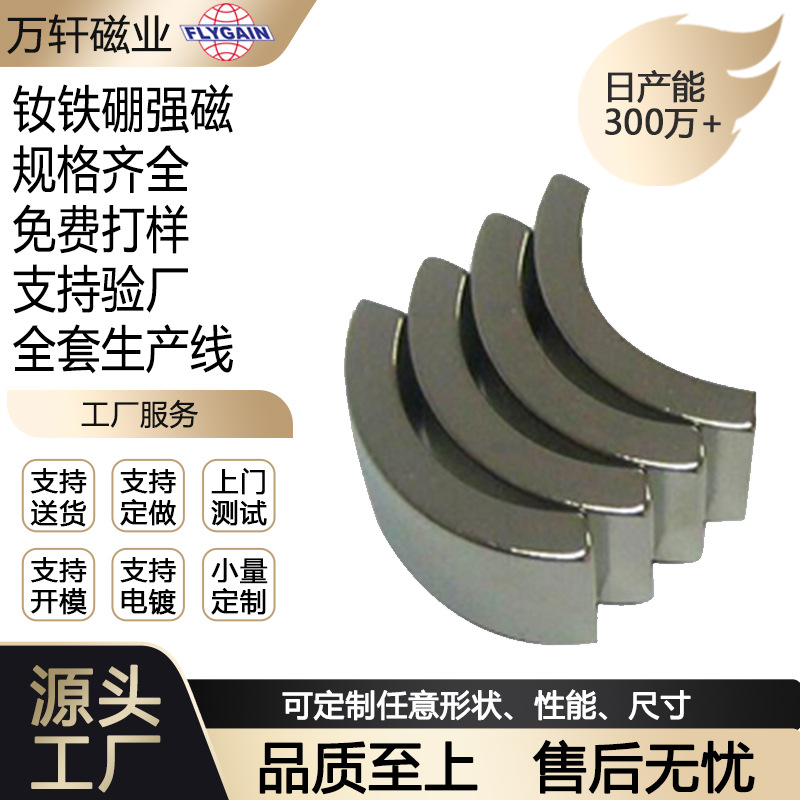 万轩磁业工厂批发烧结钕铁硼磁铁发电机磁瓦磁石马达强力磁钢