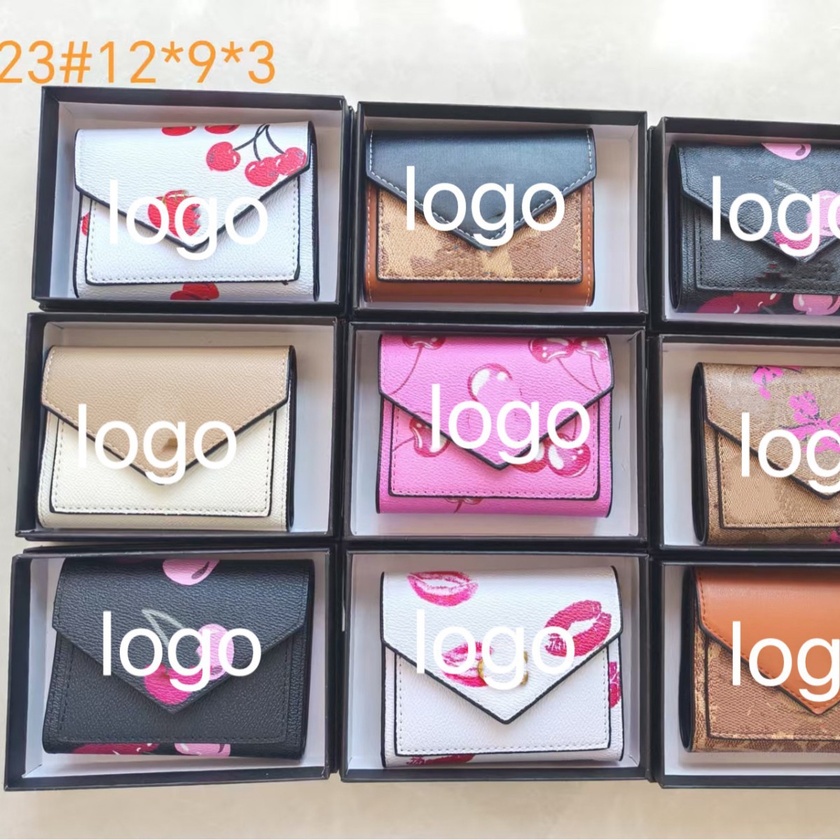 Bolso mujer 2025 nueva cartera impresión transfronteriza cartera corta withbox tres plegados cartera letras bolsa de comercio exterior