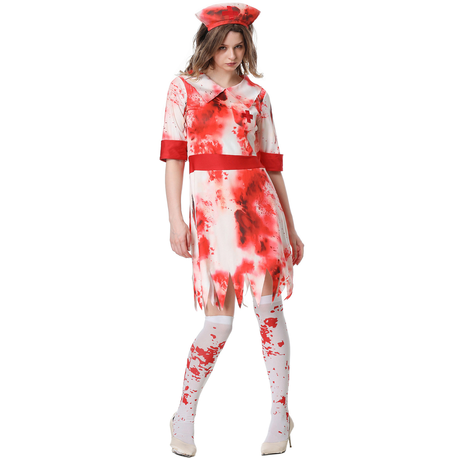 thumbnail image 1 of Disfraces de Halloween 2024 M-XL Disfraz de enfermera vampiro para Halloween, juego de rol, disfraz de enfermera zombi manchado de sangre, falda de enfermera con sangre, 1 of 5