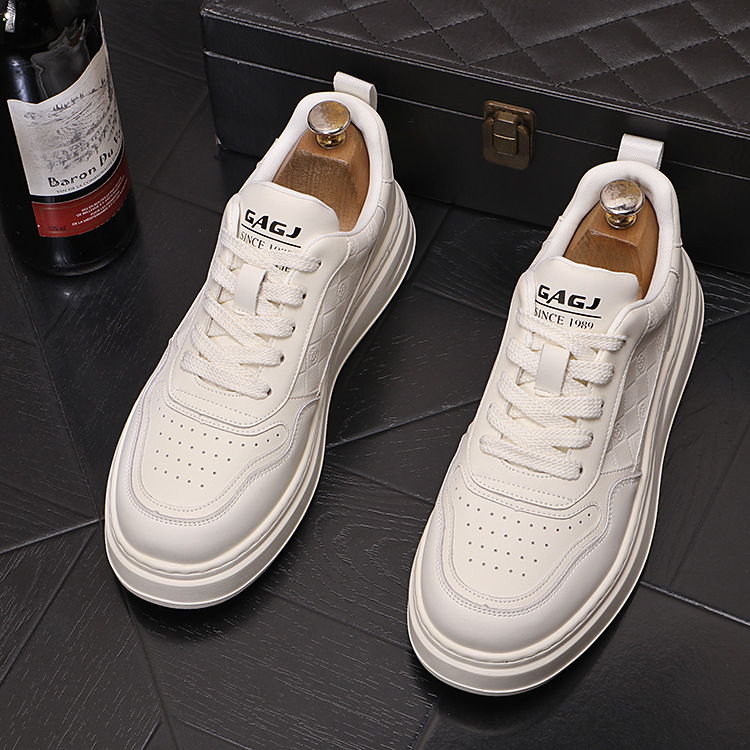 Minimalist Men's White Lace-up Trainers Versatile Breathable Shoes_voghion.com