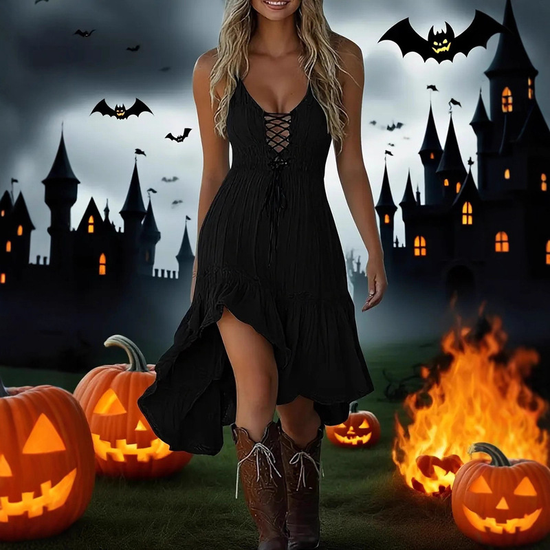 Retro Western Style Strap Halloween Carnival Suspender Dress