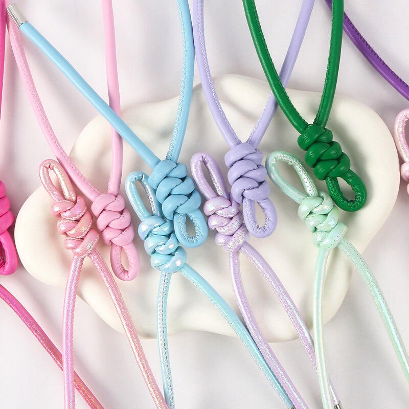 Pearlescent Miu-Style Leather Braided Knot Lanyard Pu Pendant Keychain Lanyard Ins-Style Accessory Bag Charm