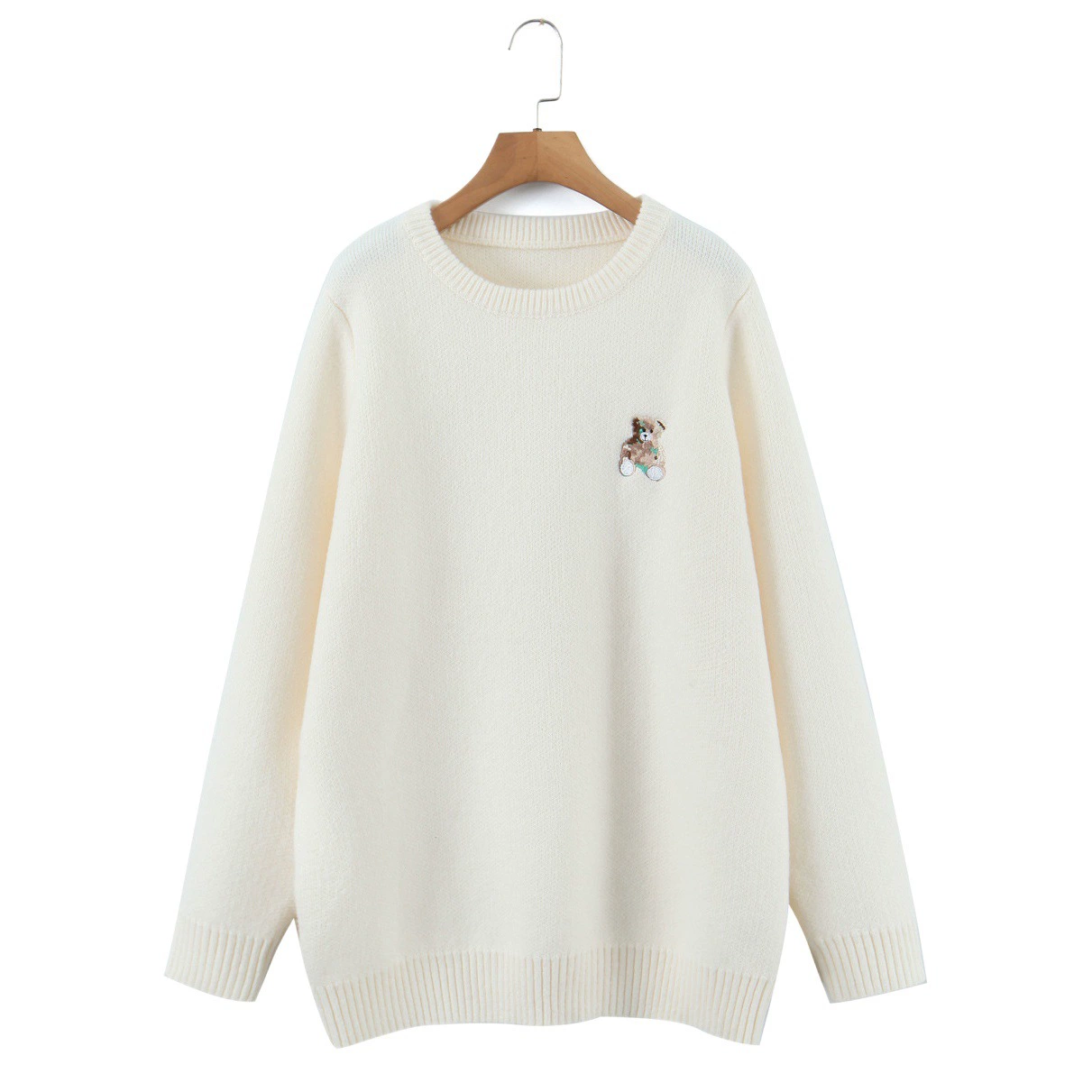 Возрастной Медведь вышитый круглый вырез ленивый свитер Runqi N8512 большие размеры, осенне-зимний вязаный свитер с вышивкой средней длины