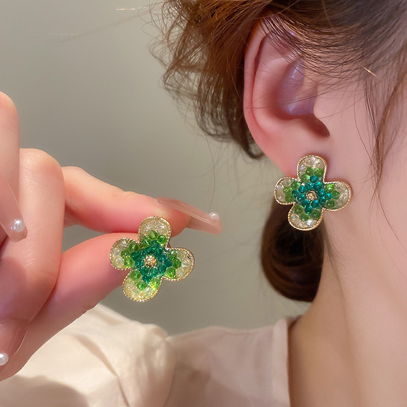 1 Pair Quantity Daily Occasion Copper Material 1 Pair Casual Sweet Heart Shape Flower Bow Knot Beaded Plating Inlay Copper Crystal Earrings