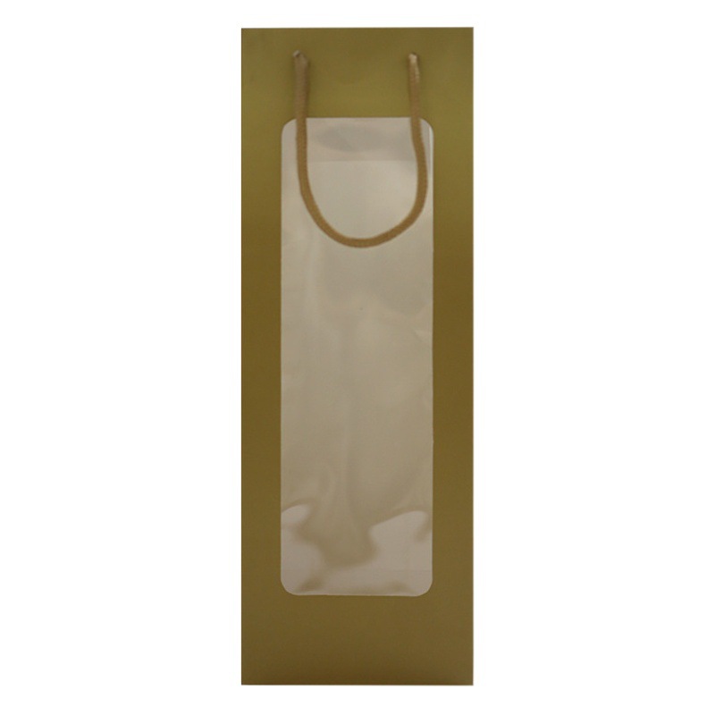 En stock bolso de vino tinto ventana transparente bolsa de regalo blanco tarjeta rectangular bolsa de regalo ramo bolsa de papel de embalaje al por mayor