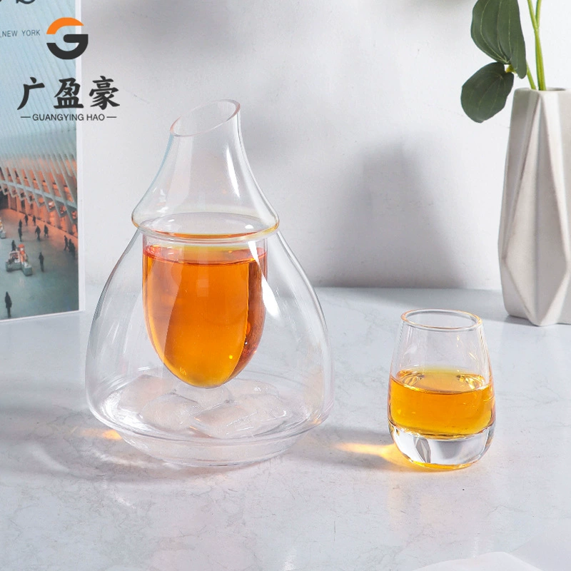 Japanese transparent crystal pocket flask, wineglass, gift box, set