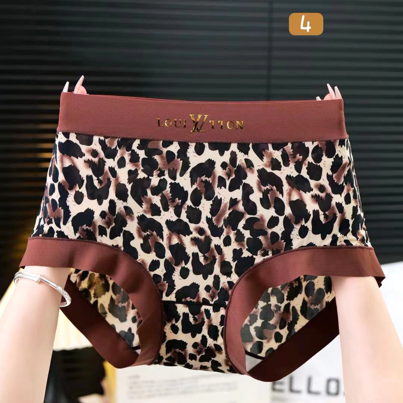 Summer new plus size leopard ice silk high waist briefs women fat mm200 kg plus fat to increase high elasticity