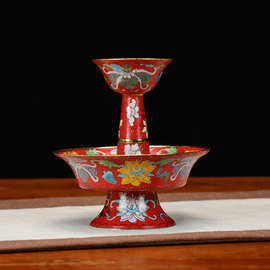 景泰蓝护法杯佛具法器传统铜胎掐丝珐琅磨光八吉祥带托盘双层供杯