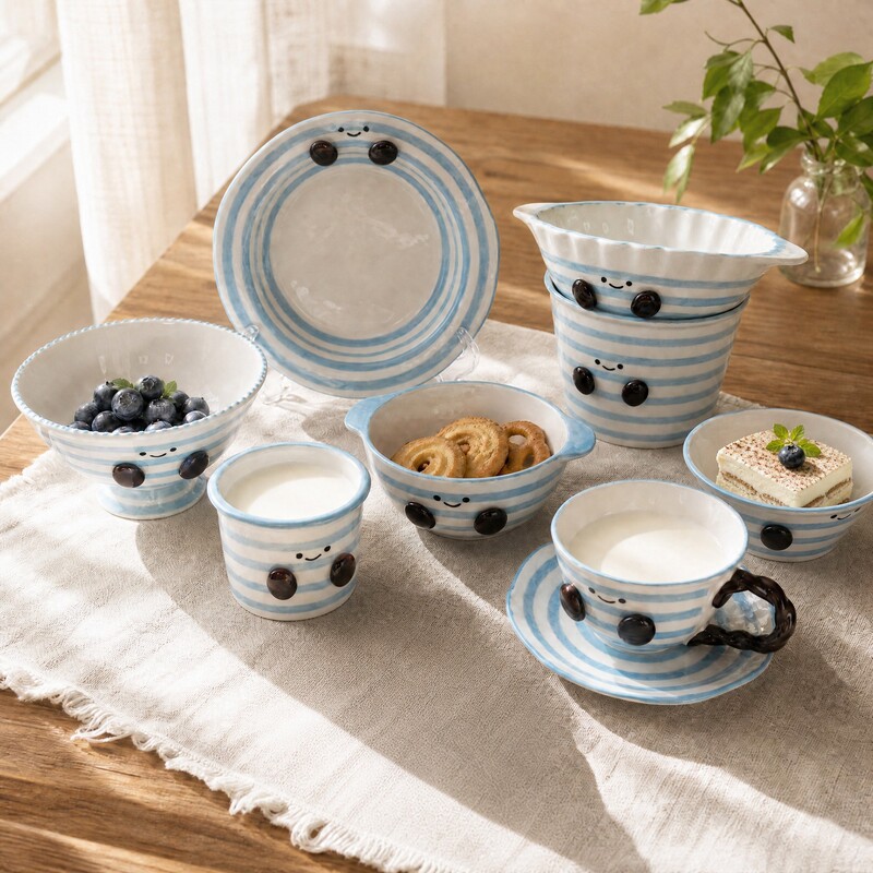 Creative Blue Chubby Series Children's Rice Bowl Household Ceramic Soup Plate Dessert Bowl Beautiful Tableware Baby Double-Ear Bowl Creative Blue Chubby Series Children's Rice Bowl Household Ceramic Soup Plate Dessert Bowl Beautiful Tableware Baby Double-Ear Bowl