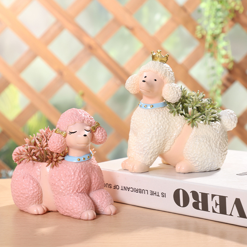 Chậu Cây Resin Chậu cây hình chó Poodle resin, chậu mọng nước mini, trang trí bàn, cửa sổ và sân vườn (RG-78)