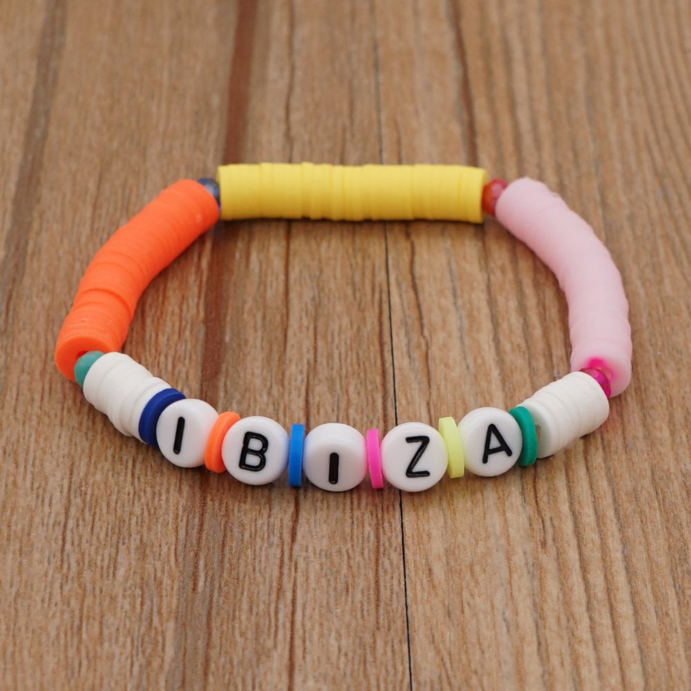 simple bohemian style colorful soft pottery LOVE letter beaded braceletpicture5