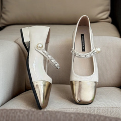 葡萄媽同款單鞋女2023新款夏季粗跟軟皮珍珠瑪麗珍小香風百搭單鞋