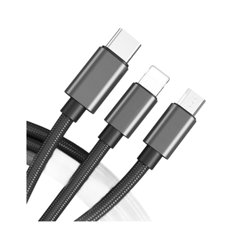 Cable de carga de teléfono móvil tres en uno al por mayor adecuado para Android tipo c Apple 2 metros 3 metros uno con tres cables de datos de carga rápida