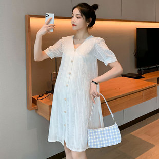 Large Size Women's 2023 Chanel Style Doll Collar Pregnant Women's Summer Dress Elegant Ladies Shirt Dress
