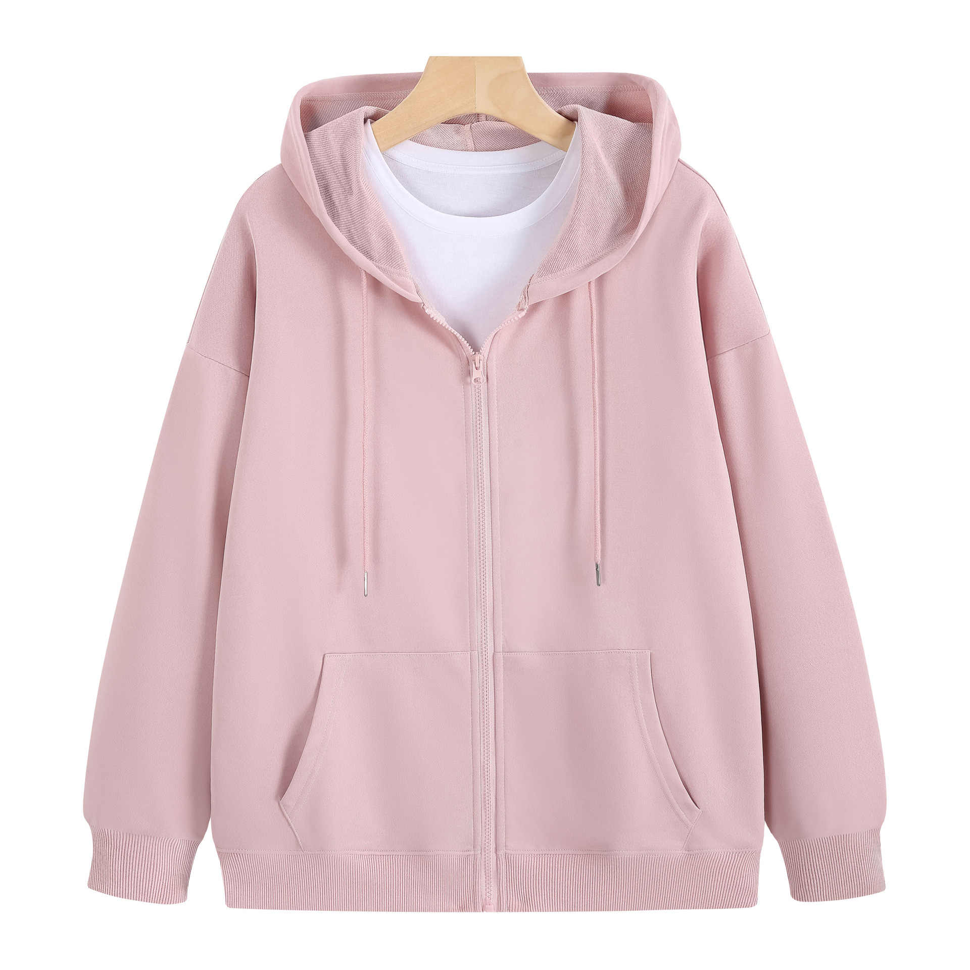 Otoño y invierno marca de moda de color sólido chaqueta casual de manga larga ropa de trabajo con cremallera sombrero suéter personalizado logo impreso