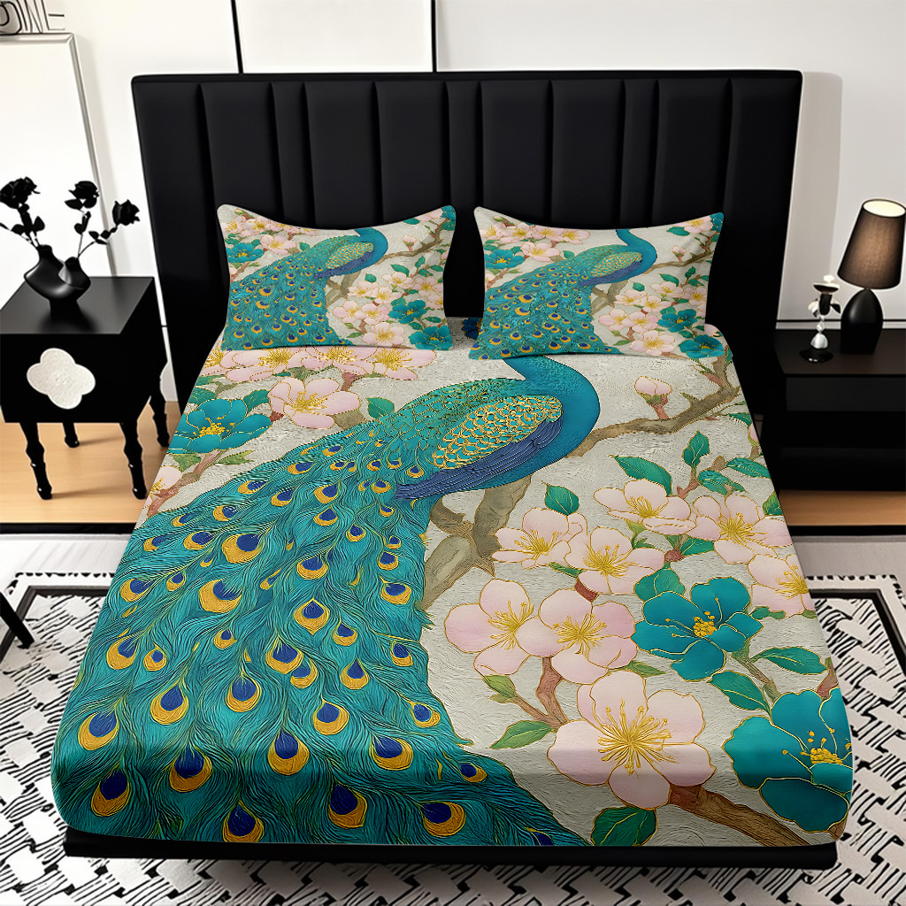 TEMU / JIT transfronterizo pro-skin Peacock serie de patrón de impresión digital de alta definición cama gazonas ropa de cama kit