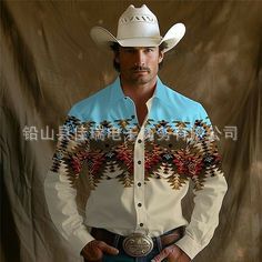 New European and American cross-border western cowboy embroidered long-sleeve shirt for men, fashionable printed slim-fit casual shirt