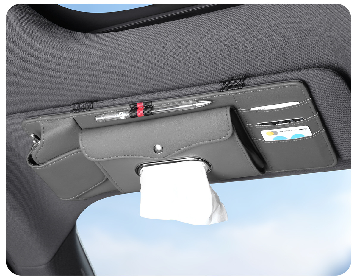 Car Sun Visor Multi-Function Storage Bag, In-Car Card Holder, Glasses Clip, Car Tissue Box, Tissue Box, Car Accessories