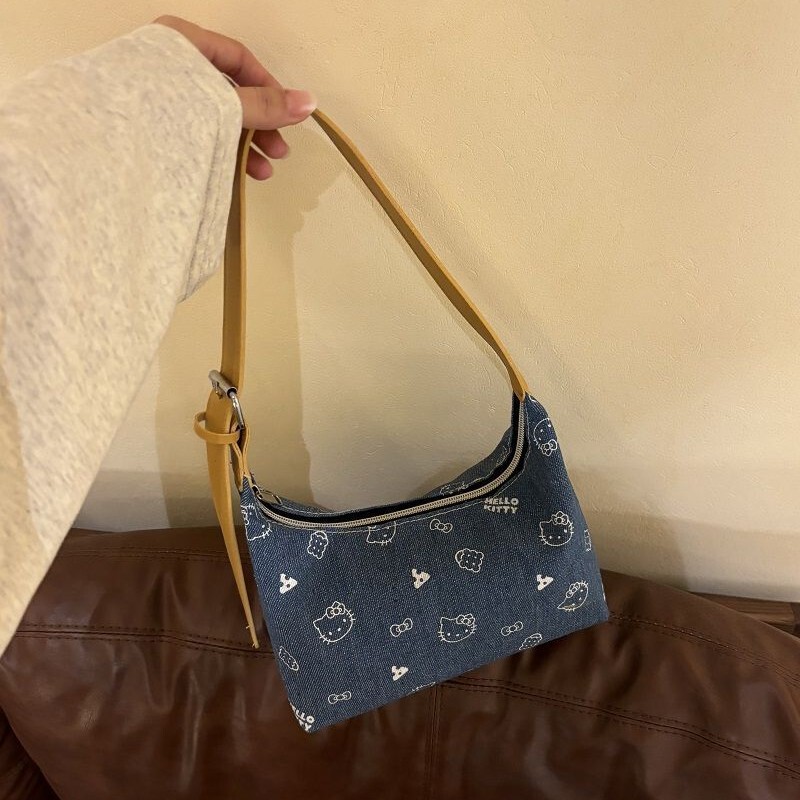 High-value New Denim Kitty Cat Shoulder Bag Underarm Bag Portable All-match Bag Portable Cute Exquisite Women