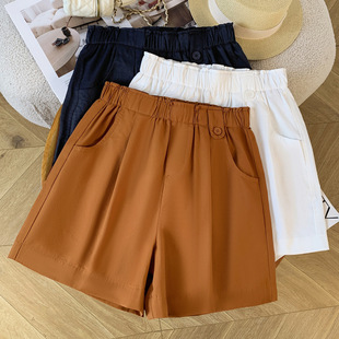 Real Shot of New Elastic High-Waist Slim Casual Wide-Leg Shorts for Women