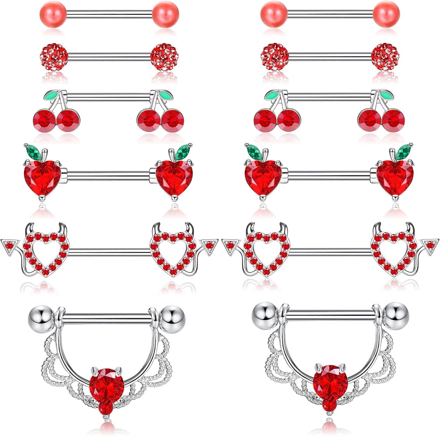 Red Series Diamond Love Cherry Nail Body Piercing Jewelry Suit detail image 9