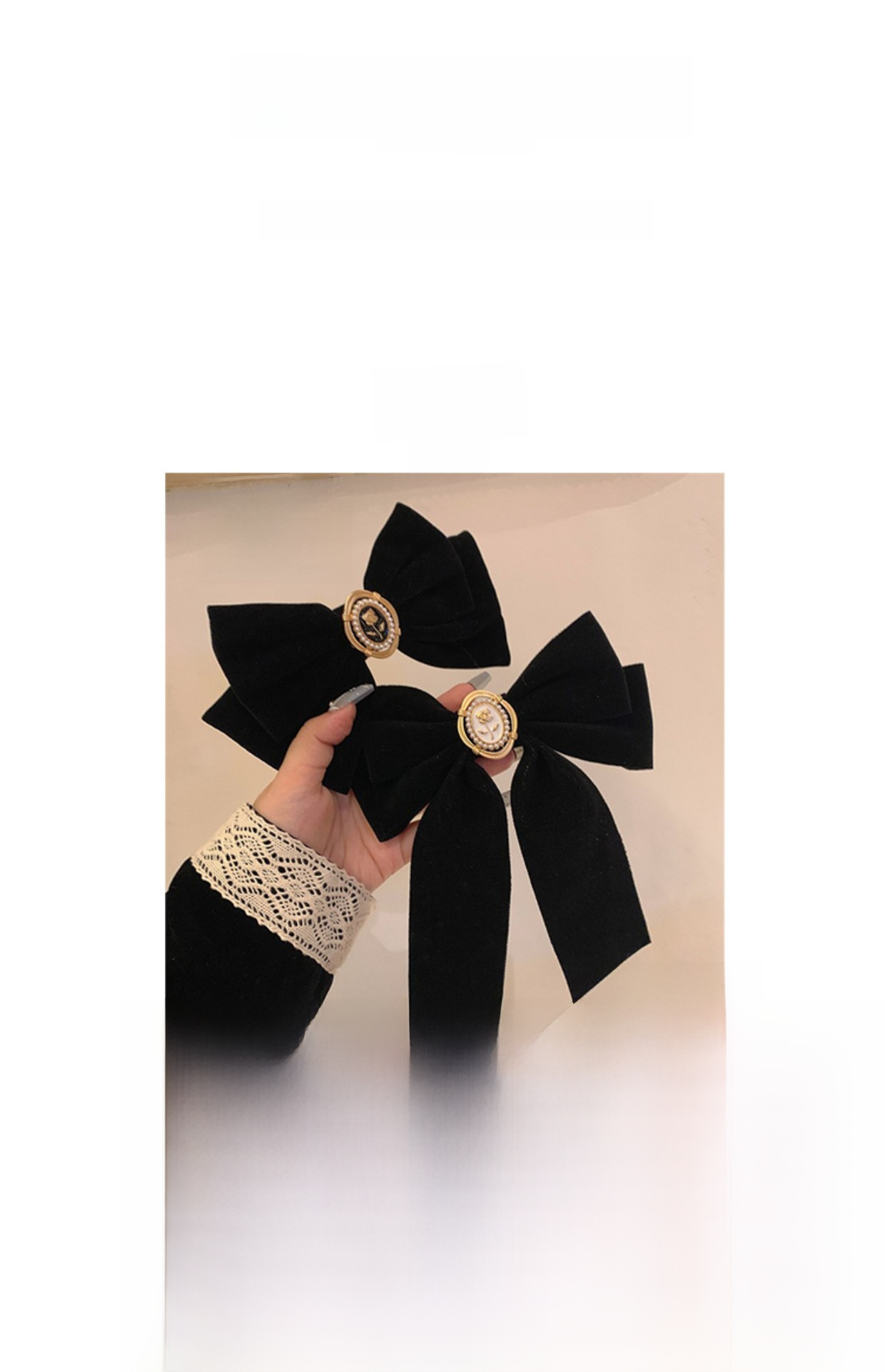 Pinza para el pelo con lazo de terciopelo negro estilo retro_voghion.com
