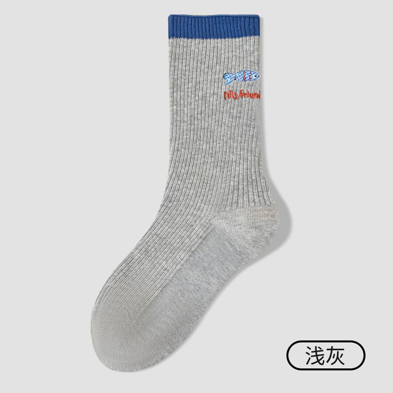 双针堆堆袜子女后跟创意AB刺绣中筒袜棉质吸汗透气无骨诸暨袜子|undefined