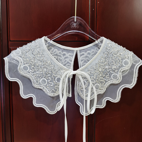 New double-layer organza computer embroidered fake collar with bow tie and shawl style versatile DIY collar flower wholesale