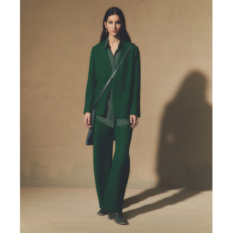 Designer Fashion Suit Women's Linen Wool Blend Blazer + Invisible Side Zipper High Waist Pants