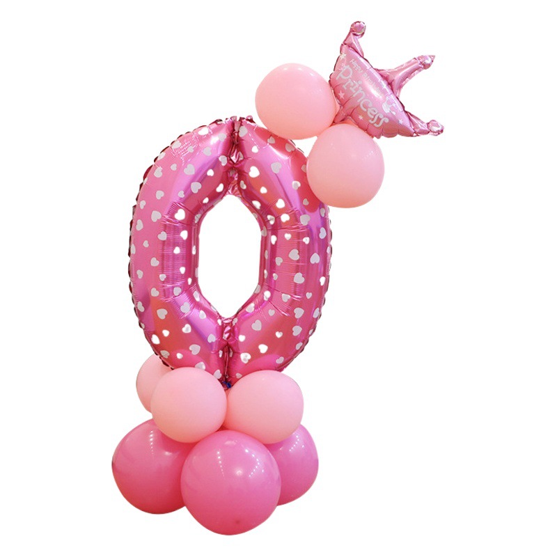 0-9 cumpleaños digital globo columna bebé un mes de edad diseño carretera globo fiesta decoración corona película de aluminio