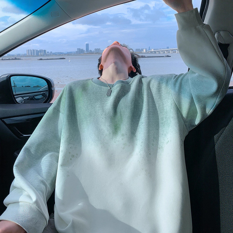 Nasa American Gradient Tie-Dye Sweatshirt Spring and Autum Heavy Round Neck Long-Sleeved Trendyy Youth Loose Casual Top