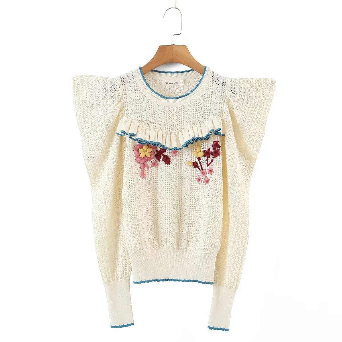 handmade decorative fungus edge flower knitted pullover sweater NSAM136063