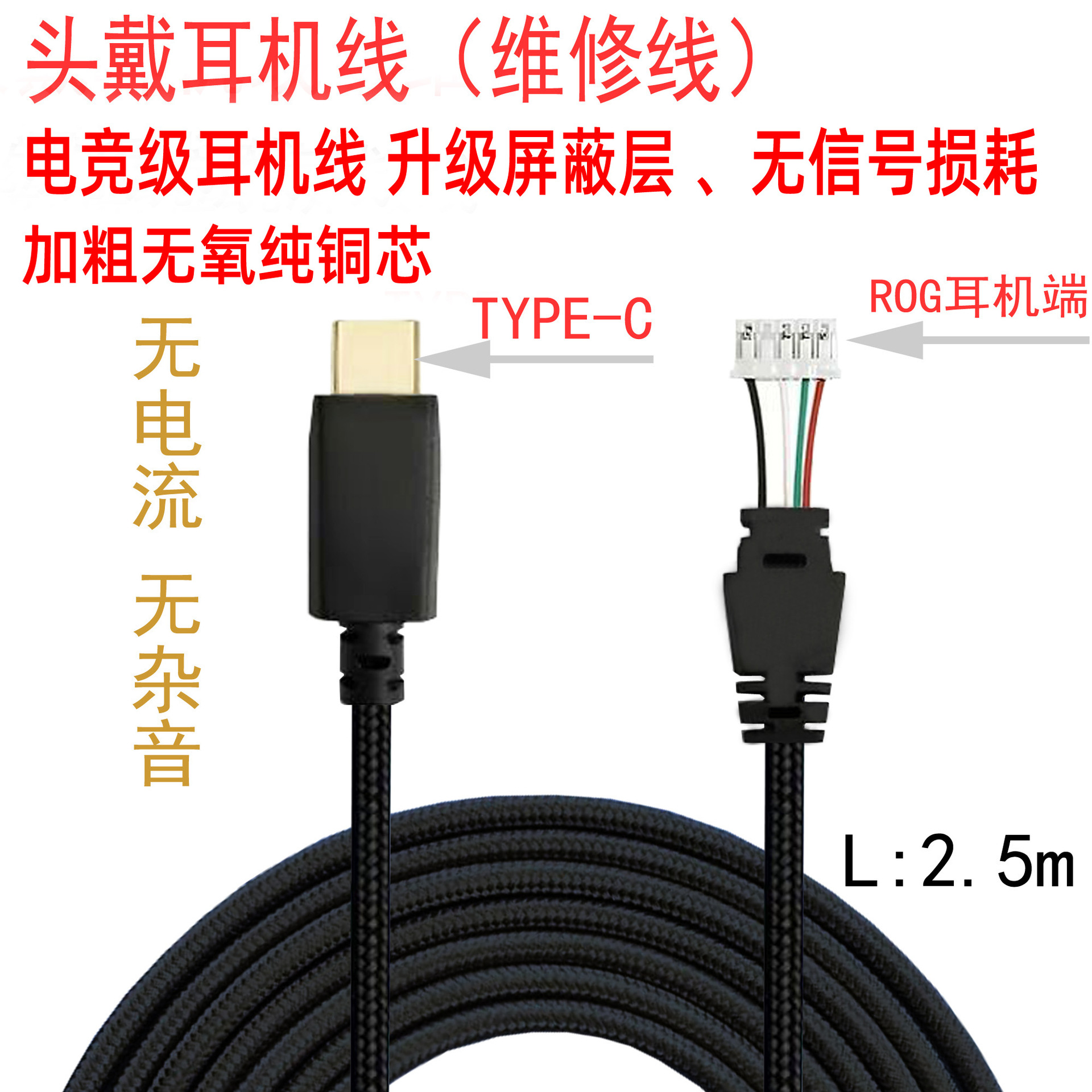 Suitable for Asus Rog Headset Prism S Fantasy Game Wired 7.1 Repair Headphone Cable Typec/Usb Cable
