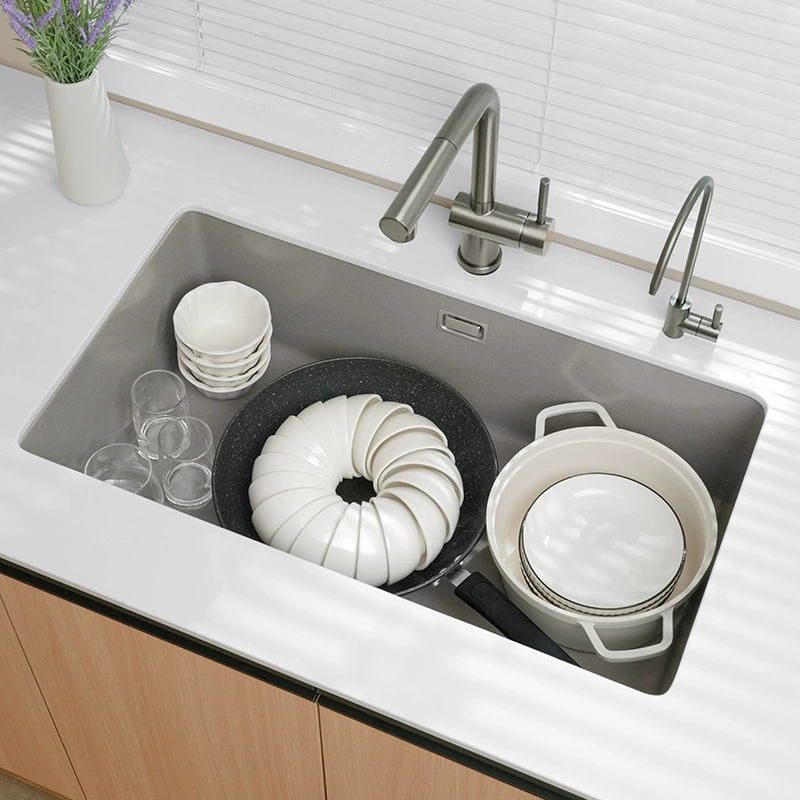 Резиновая раковина Fujida Gray Quartz Sink Granite Kitchen Washing Basin Dish Pot Under Counter Basin Balcony Size Single Tank