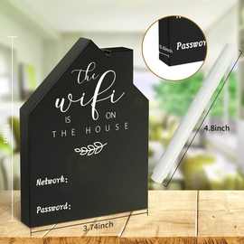 Wifi密码标牌适用于家庭木质Wifi标志独立式黑板房形状可擦试立牌