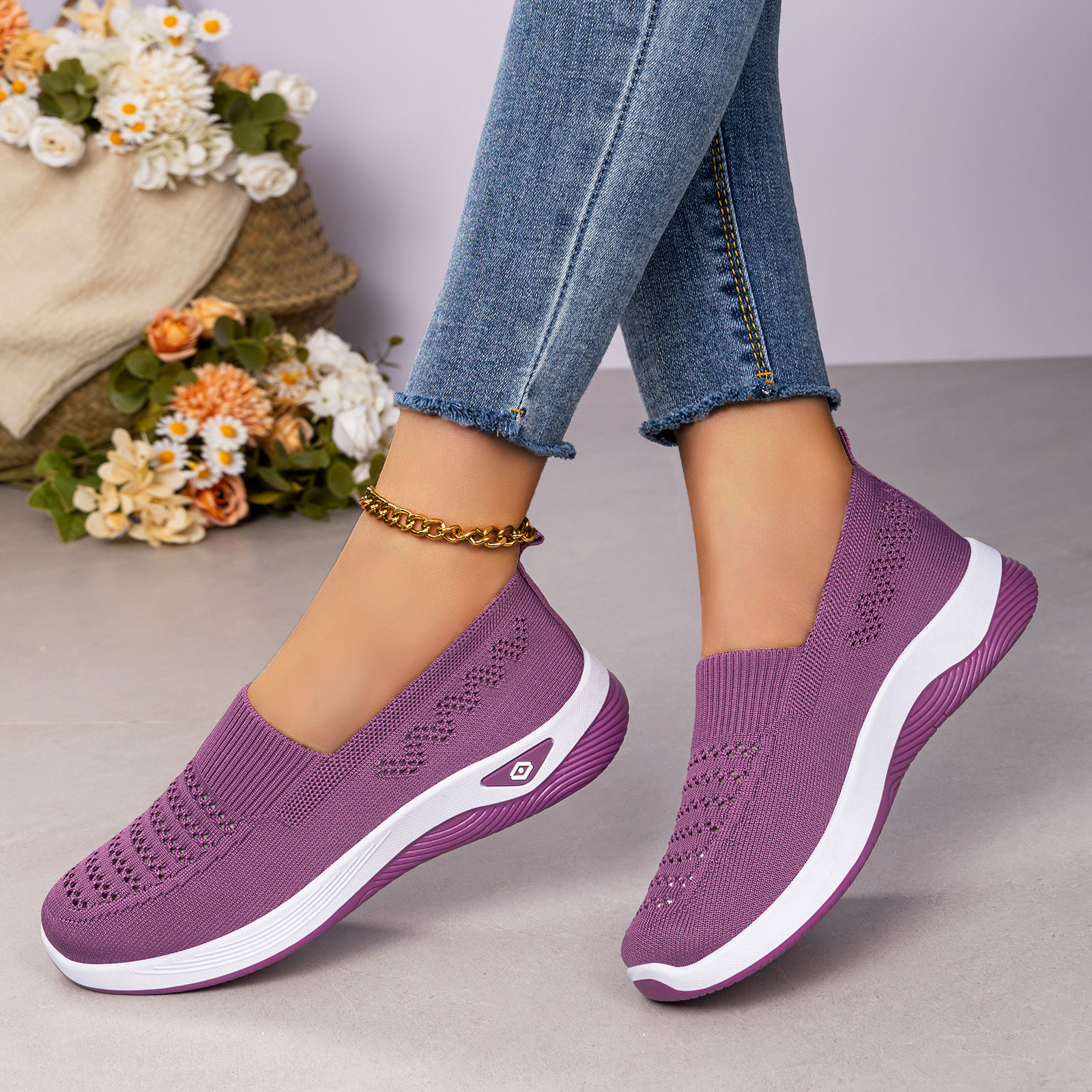 Zapatos de mujer zapatos de tamaño grande transfronterizos zapatos simples zapatos transpirables zapatos casuales de color sólido zapatos planos versátiles zapatos de mamá