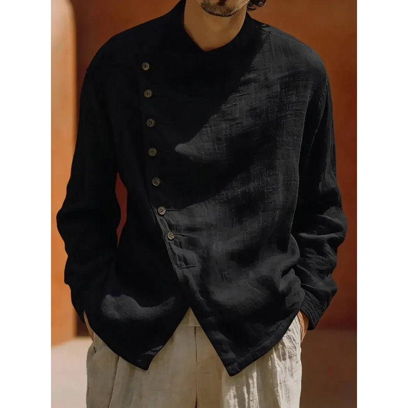 Cross-Border Amazon Men's Retro Loose Round-Neck Shirt in Ancient Mud Ramie Cross-Border Amazon Men's Retro Loose Round-Neck Shirt in Ancient Mud Ramie
