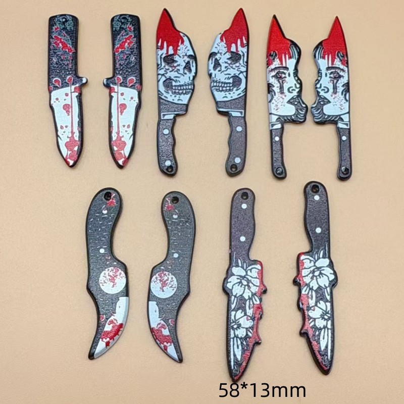 ハロウィンアクリルはさみ斧面白い小道具両面プリントペンダント DIY イヤリングブレスレットアクセサリー|undefined