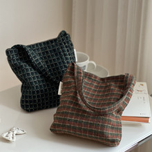【素希布包】秋冬毛呢格子粗纺小布包手提手挽小方包迷你腋下挎包
