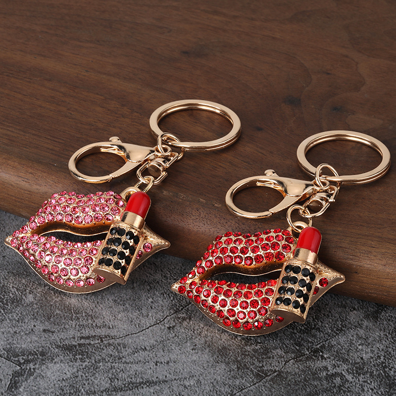 Factory Direct Sales Diamond Mouth Red Lip Car Keychain Metal Cute Women's Bag Pendant Key Chain Ring Gift