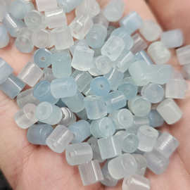海蓝色桶珠玉石散珠浅蓝色路路通手链项链珠子圆柱饰品配件珠子