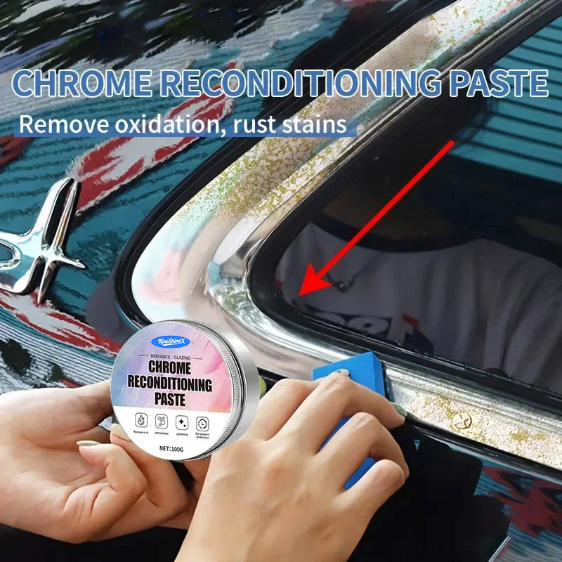 Chrome Polishing Wax for Refurbishing Chrome Trim and Logos, Vehicle Chrome Parts Repair Paste for Rust and Scratch Removal Chrome Polishing Wax for Refurbishing Chrome Trim and Logos, Vehicle Chrome Parts Repair Paste for Rust and Scratch Removal