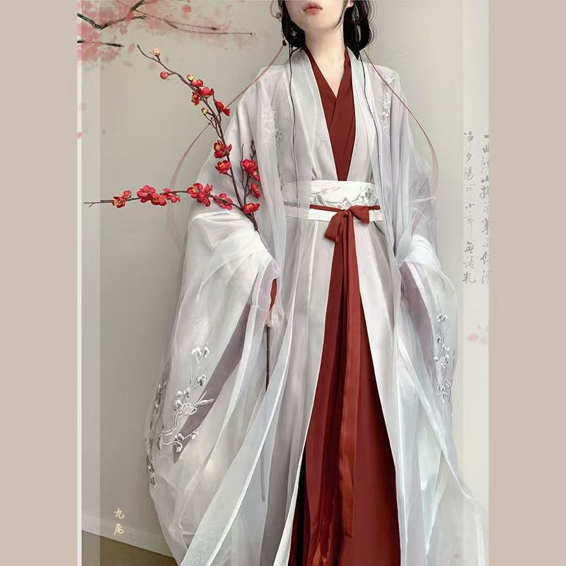 New Embroidery Wei Jin Big Sleeve Straight-fringing Hanfu Women's Heavy Industry Embroidery Cold Wind Super Fairy Ancient Coat suit Super Fairy Hanfu New Embroidery Wei Jin Big Sleeve Straight-fringing Hanfu Women's Heavy Industry Embroidery Cold Wind Super Fairy Ancient Coat suit Super Fairy Hanfu