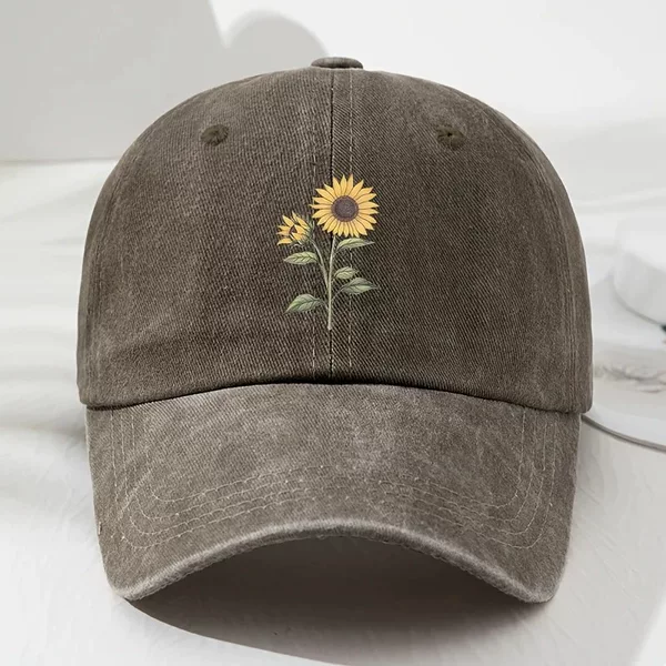 Popular Minimalist Sunflower Pattern Multi-Color Versatile Washed Casual Baseball Cap for Independent Websites, Supports Dropshipping